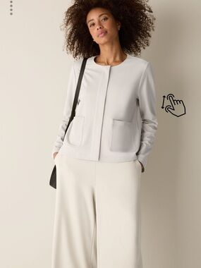 Eileen Fisher Medium Washable Flex Ponte Round Neck Jacket